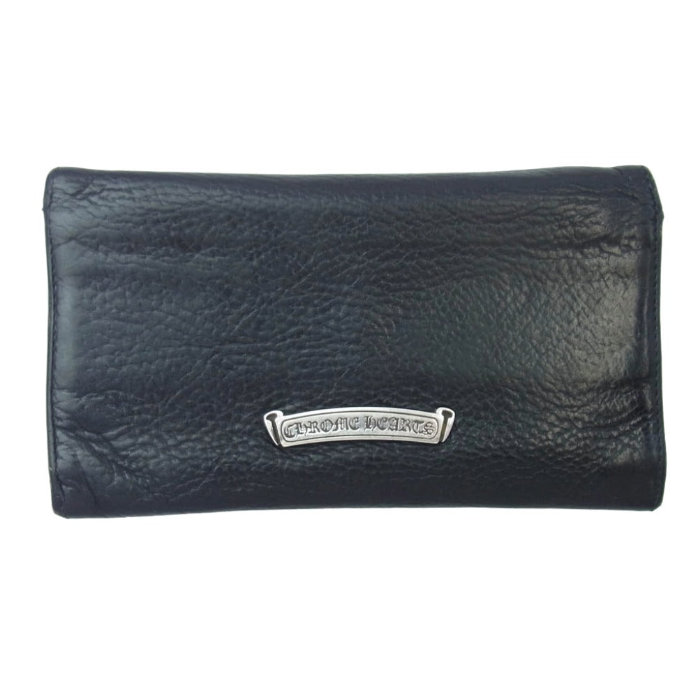 CHROME HEARTS クロムハーツ（原本無） JUDY ジュディ クロスボタン レザー ロング ウォレット 二つ折り 財布 ブラック系【中古】