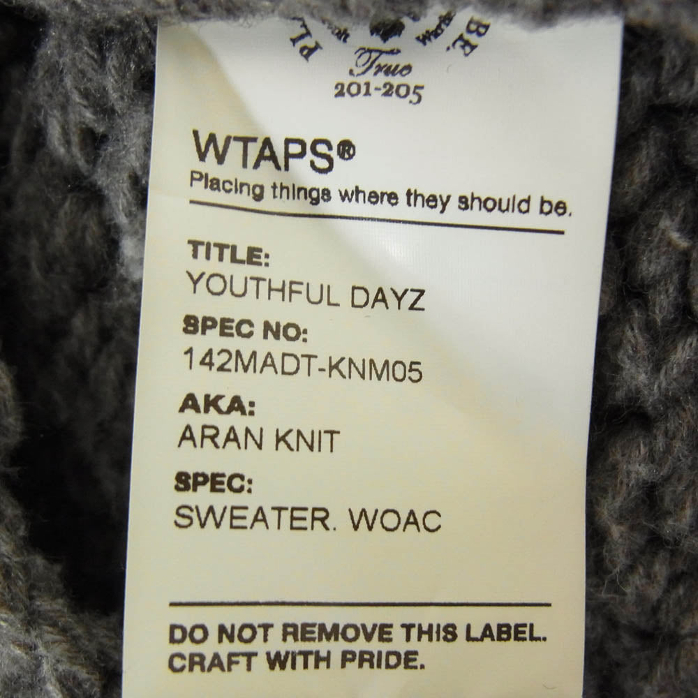 WTAPS ダブルタップス 14AW 142MADT-KNM05 YOUTHFUL DAYZ ARAN KNIT SWEATER ユースフルデイズ アラン ニット セーター グレー系 3【中古】