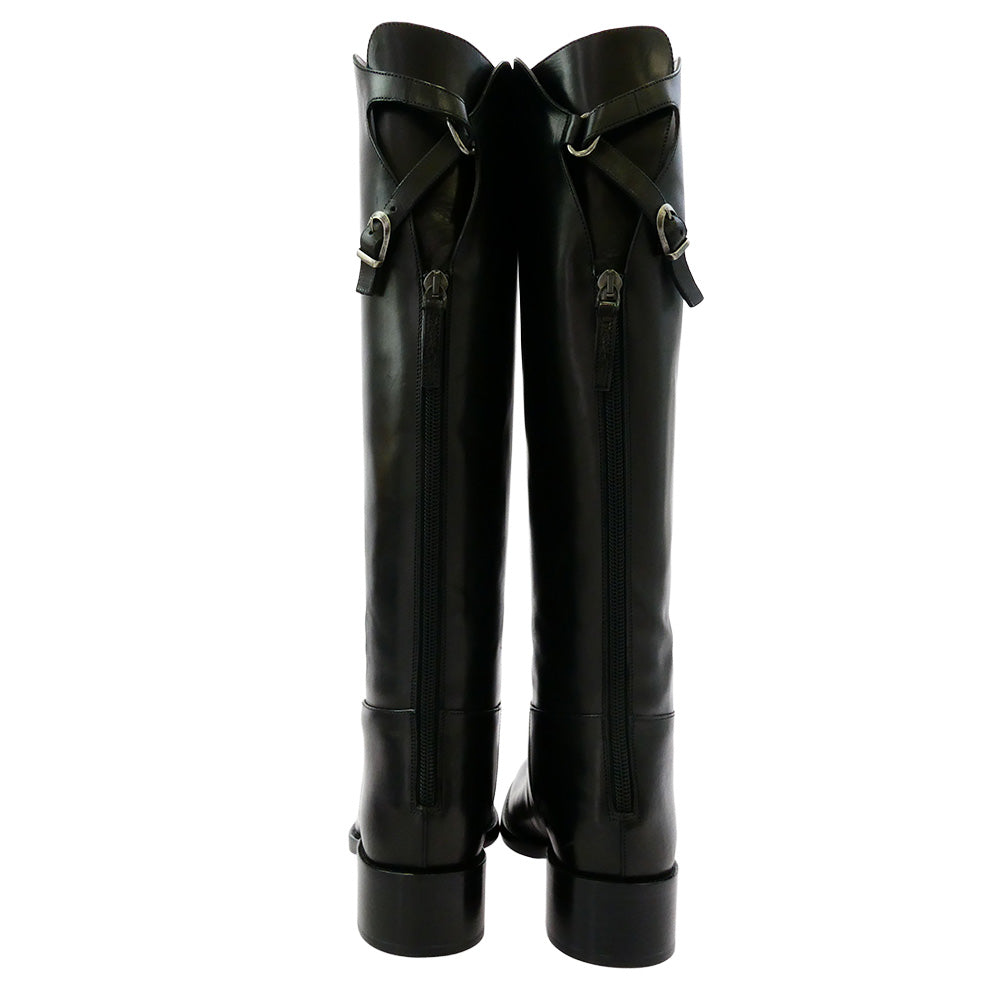 SARTORE サルトル SR3600 ワンストラップ バックジップ レザー ロングブーツ ブラック系 35【極上美品】【中古】