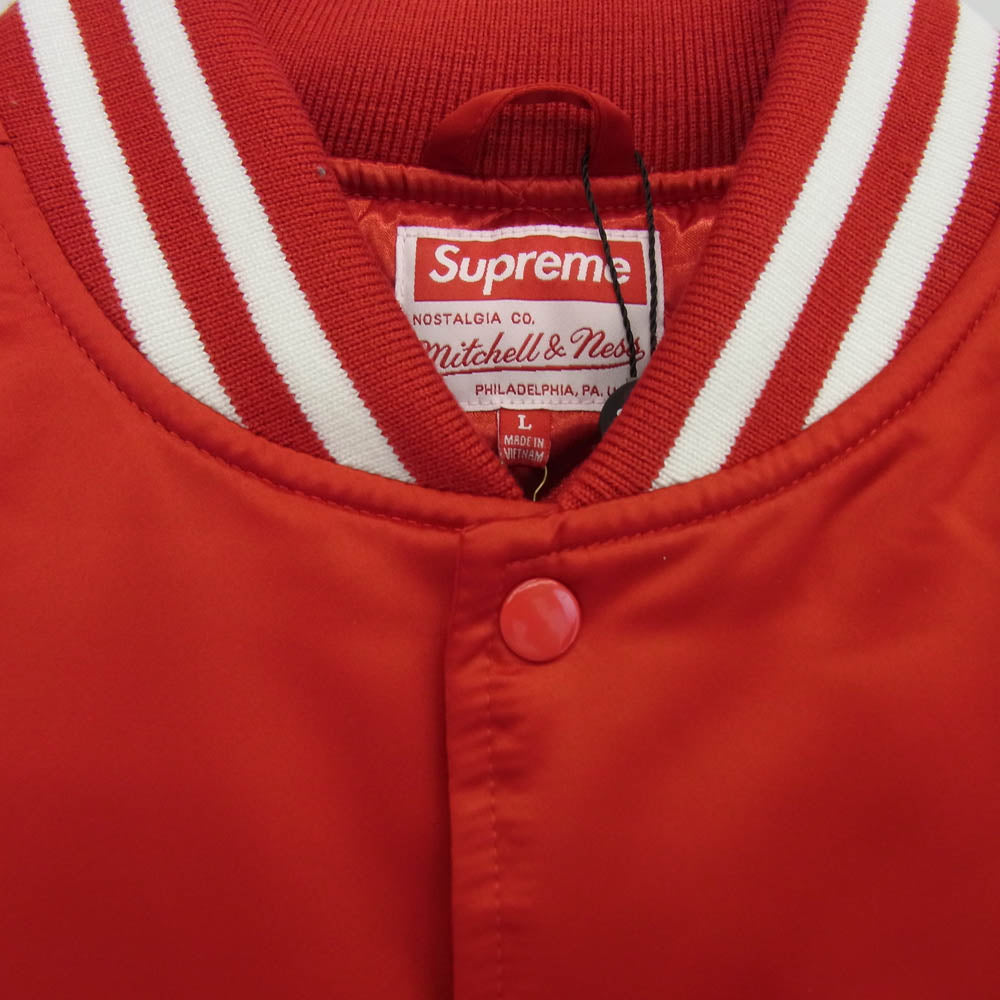 Supreme シュプリーム 21SS Mitchell & Ness Satin Varsity Jacket ミッチェル アンド ネス サテン バーシティ ジャケット スタジャン レッド系 L【新古品】【未使用】【中古】