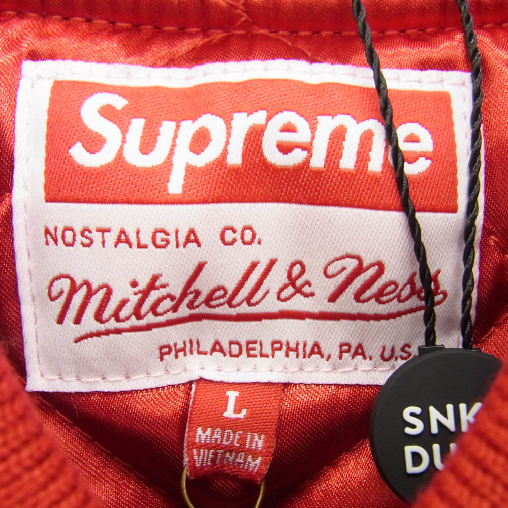Supreme シュプリーム 21SS Mitchell & Ness Satin Varsity Jacket ミッチェル アンド ネス サテン バーシティ ジャケット スタジャン レッド系 L【新古品】【未使用】【中古】