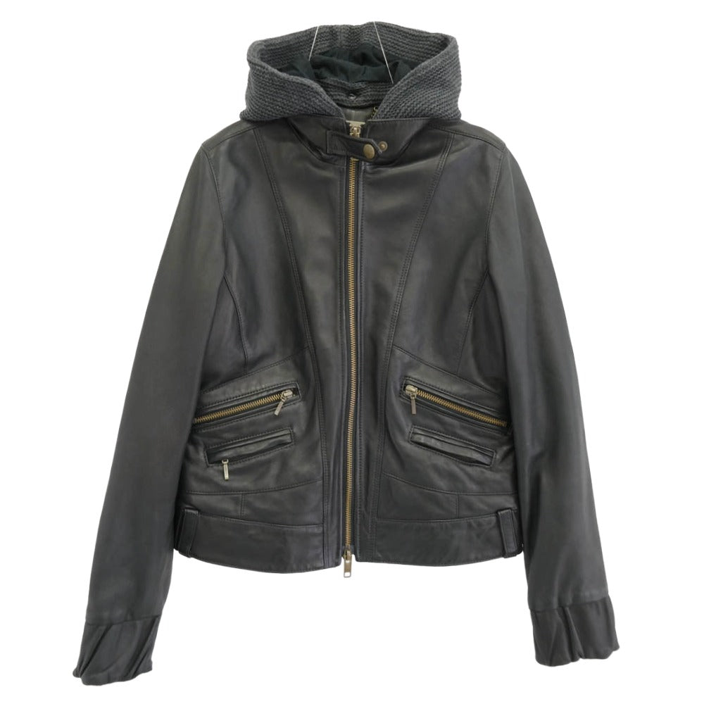 AVIREX アヴィレックス 6241020 フード付 シープスキン レザージャケット ブラック系 サイズ不明【中古】