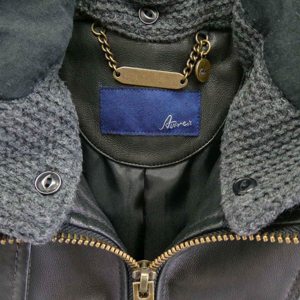 AVIREX アヴィレックス 6241020 フード付 シープスキン レザージャケット ブラック系 サイズ不明【中古】