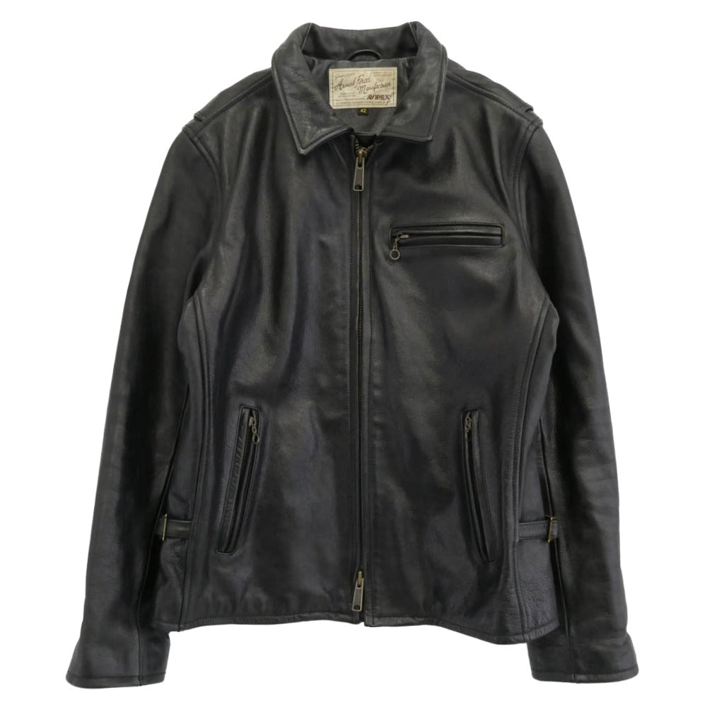 AVIREX アヴィレックス 6151008 カウレザー トラッカー ジャケット シングルライダース ブラック系 42【中古】
