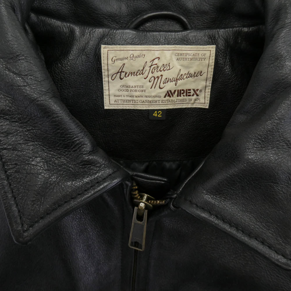 AVIREX アヴィレックス 6151008 カウレザー トラッカー ジャケット シングルライダース ブラック系 42【中古】