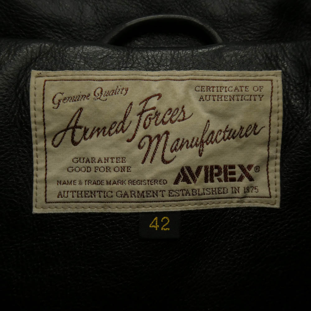 AVIREX アヴィレックス 6151008 カウレザー トラッカー ジャケット シングルライダース ブラック系 42【中古】
