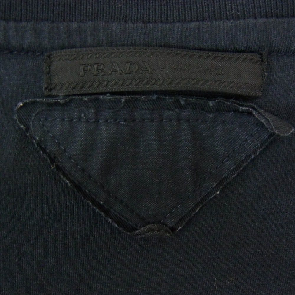 PRADA プラダ Vネック カットソー ショートスリーブ 半袖 Tシャツ ネイビー系 S【中古】