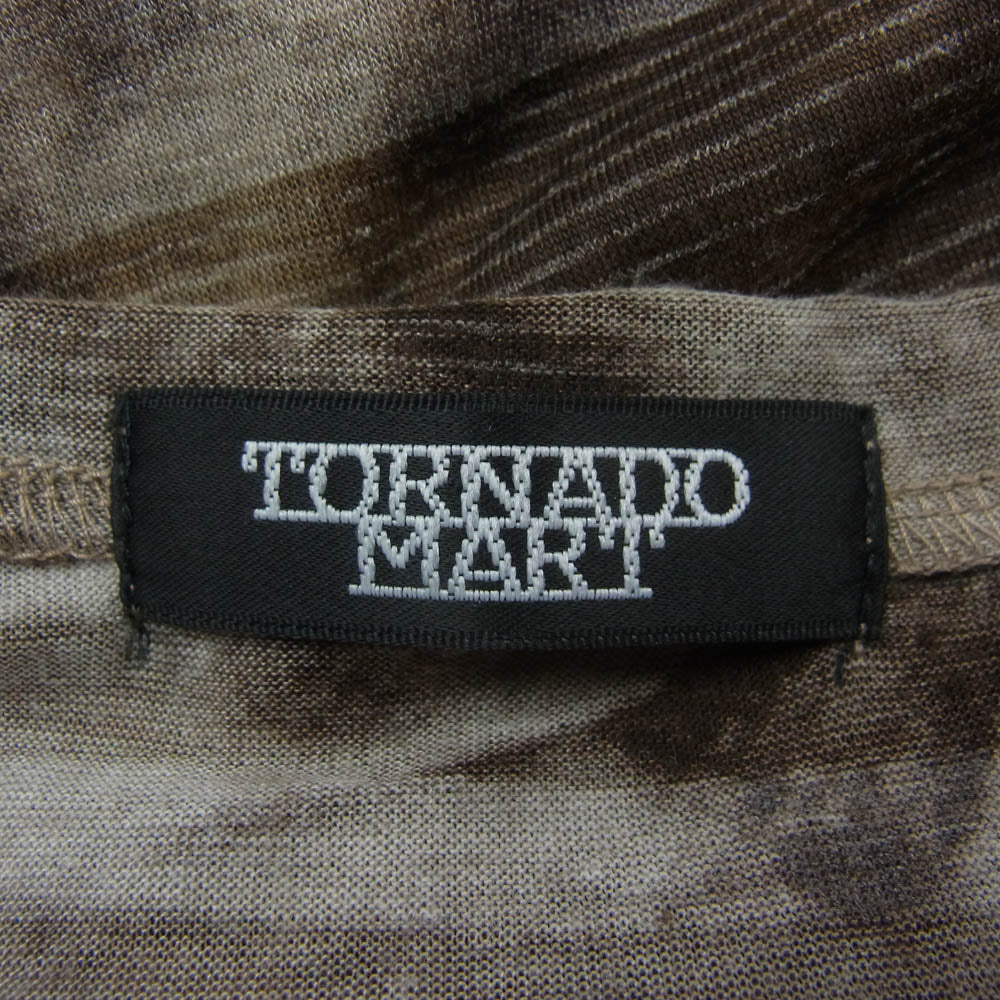 TORNADO MART トルネードマート TCS-1206 擦れボーダー プリント ポケット付き Vネック 長袖 カットソー Tシャツ ブラウン系【中古】
