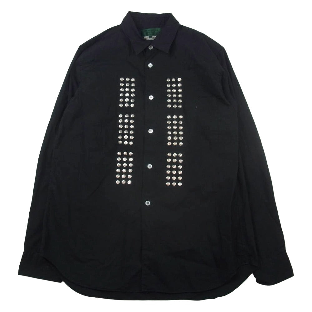 COMME des GARCONS HOMME PLUS コムデギャルソンオムプリュス EVER GREEN エバーグリーン スタッズ装飾 レギュラーカラー 長袖 シャツ ブラック系 SS【中古】