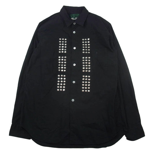 COMME des GARCONS HOMME PLUS コムデギャルソンオムプリュス EVER GREEN エバーグリーン スタッズ装飾 レギュラーカラー 長袖 シャツ ブラック系 SS【中古】
