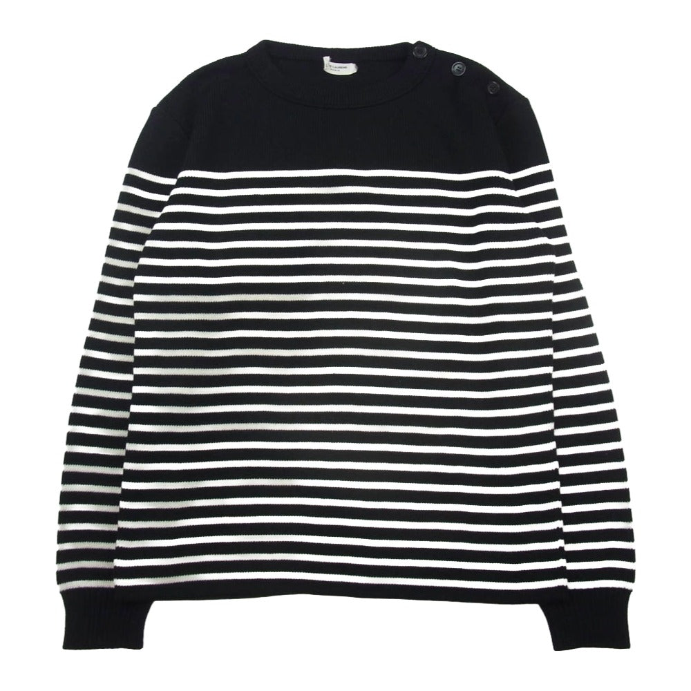 SAINT LAURENT サンローラン 588063 YAFQ2 ショルダーボタン ボーダーニット セーター ブラック系 ホワイト系 L【中古】