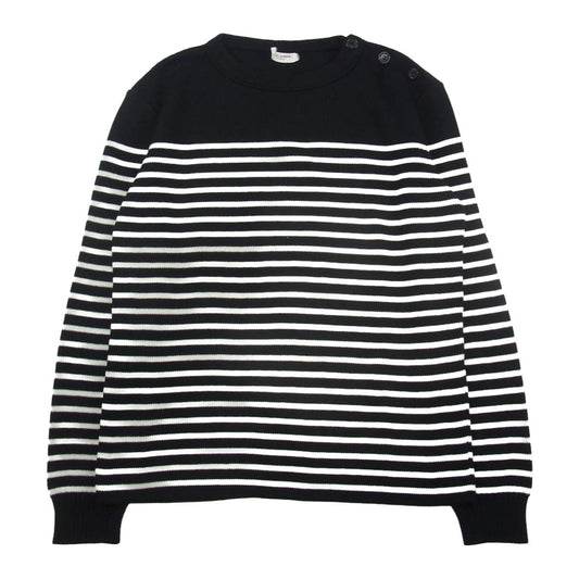 SAINT LAURENT サンローラン 588063 YAFQ2 ショルダーボタン ボーダーニット セーター ブラック系 ホワイト系 L【中古】