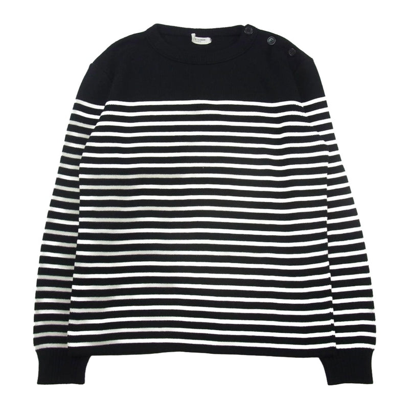 SAINT LAURENT サンローラン 588063 YAFQ2 ショルダーボタン ボーダーニット セーター ブラック系 ホワイト系 L【中古】