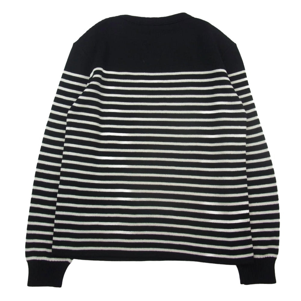SAINT LAURENT サンローラン 588063 YAFQ2 ショルダーボタン ボーダーニット セーター ブラック系 ホワイト系 L【中古】