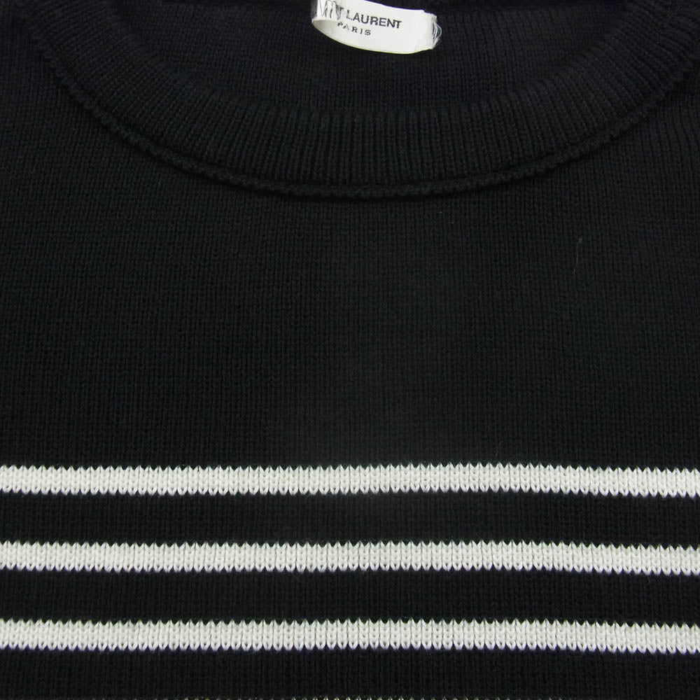 SAINT LAURENT サンローラン 588063 YAFQ2 ショルダーボタン ボーダーニット セーター ブラック系 ホワイト系 L【中古】