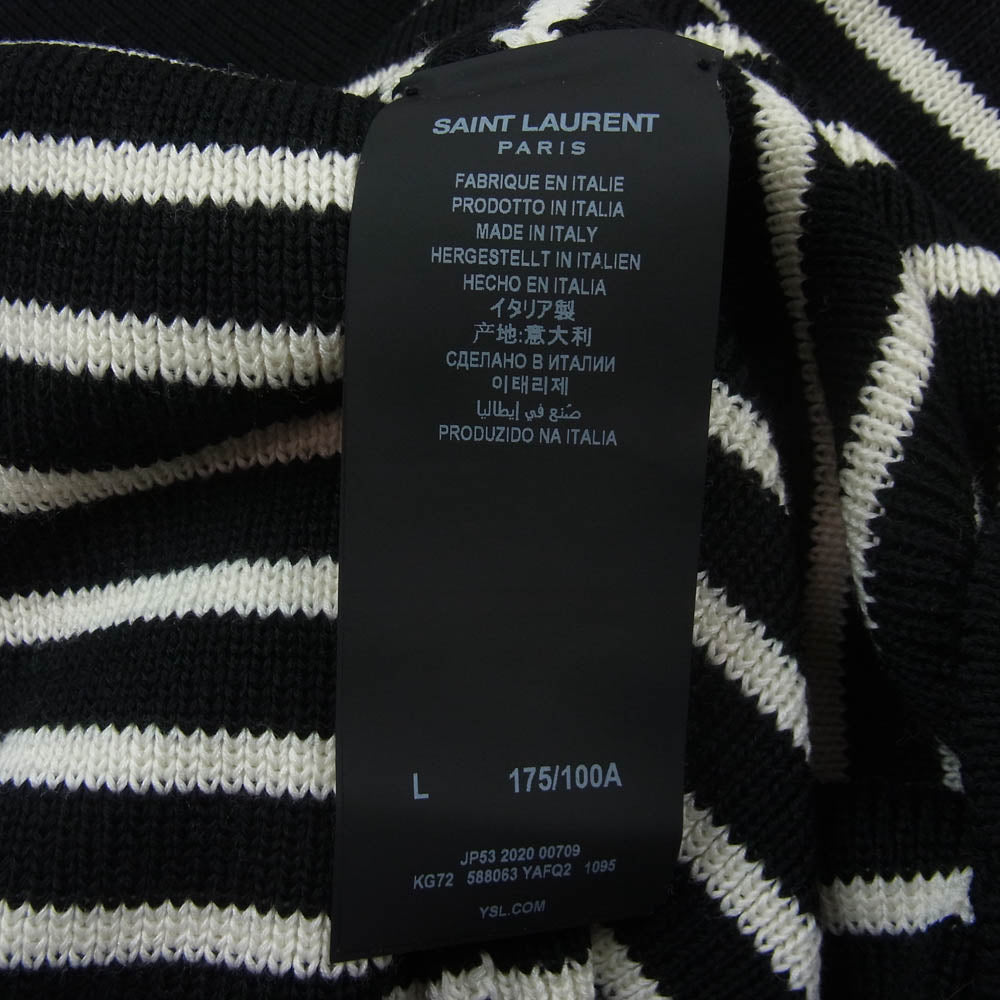 SAINT LAURENT サンローラン 588063 YAFQ2 ショルダーボタン ボーダーニット セーター ブラック系 ホワイト系 L【中古】