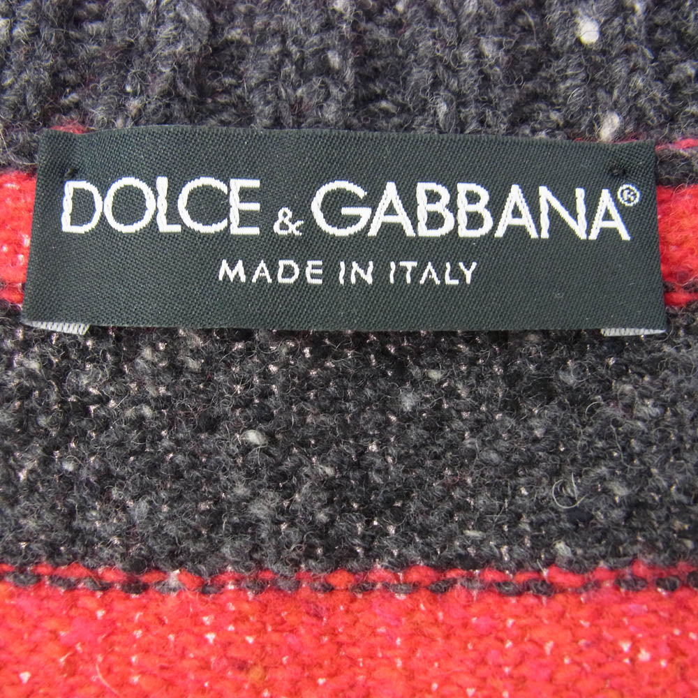 DOLCE&GABBANA ドルチェアンドガッバーナ 16AW GC280K ネップデザイン Vネック ボーダー ニット レッド系 ダークグレー系 44【中古】