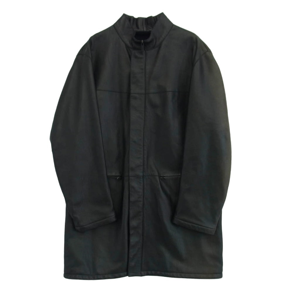 GIORGIO ARMANI ジョルジオアルマーニ ラムスキン 羊革 レザー スタンドカラー コート ブラック系 46【中古】