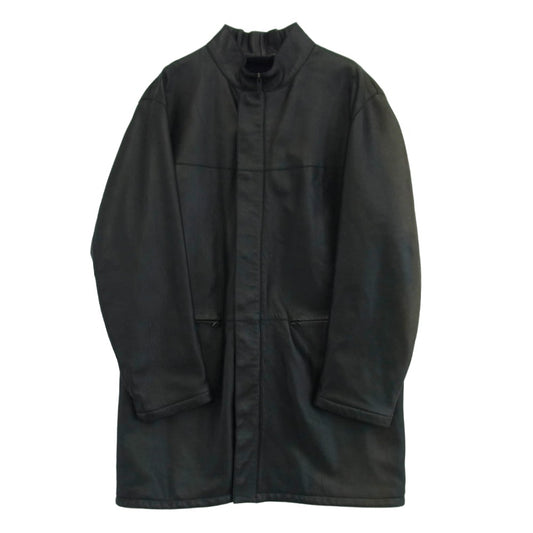 GIORGIO ARMANI ジョルジオアルマーニ ラムスキン 羊革 レザー スタンドカラー コート ブラック系 46【中古】
