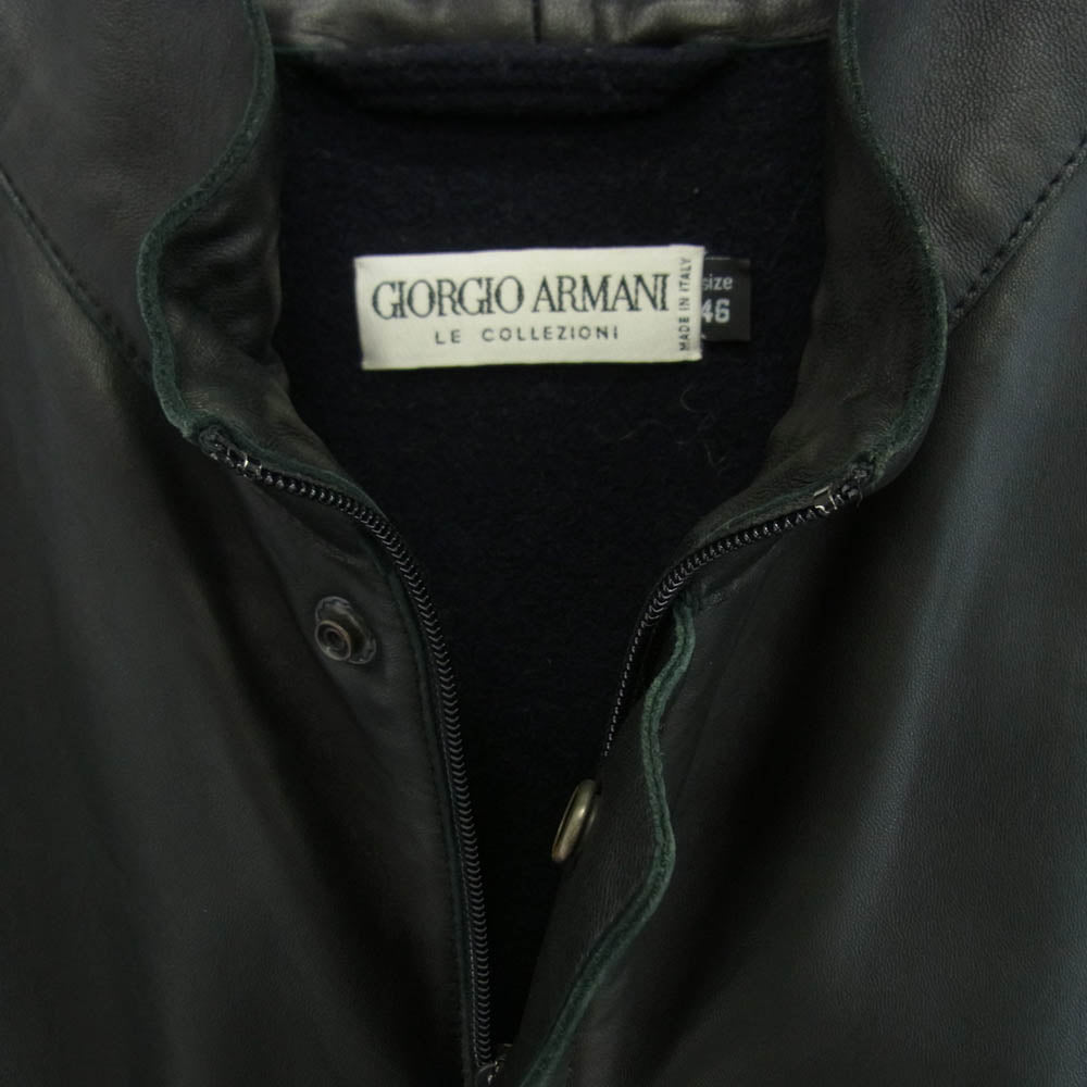 GIORGIO ARMANI ジョルジオアルマーニ ラムスキン 羊革 レザー スタンドカラー コート ブラック系 46【中古】
