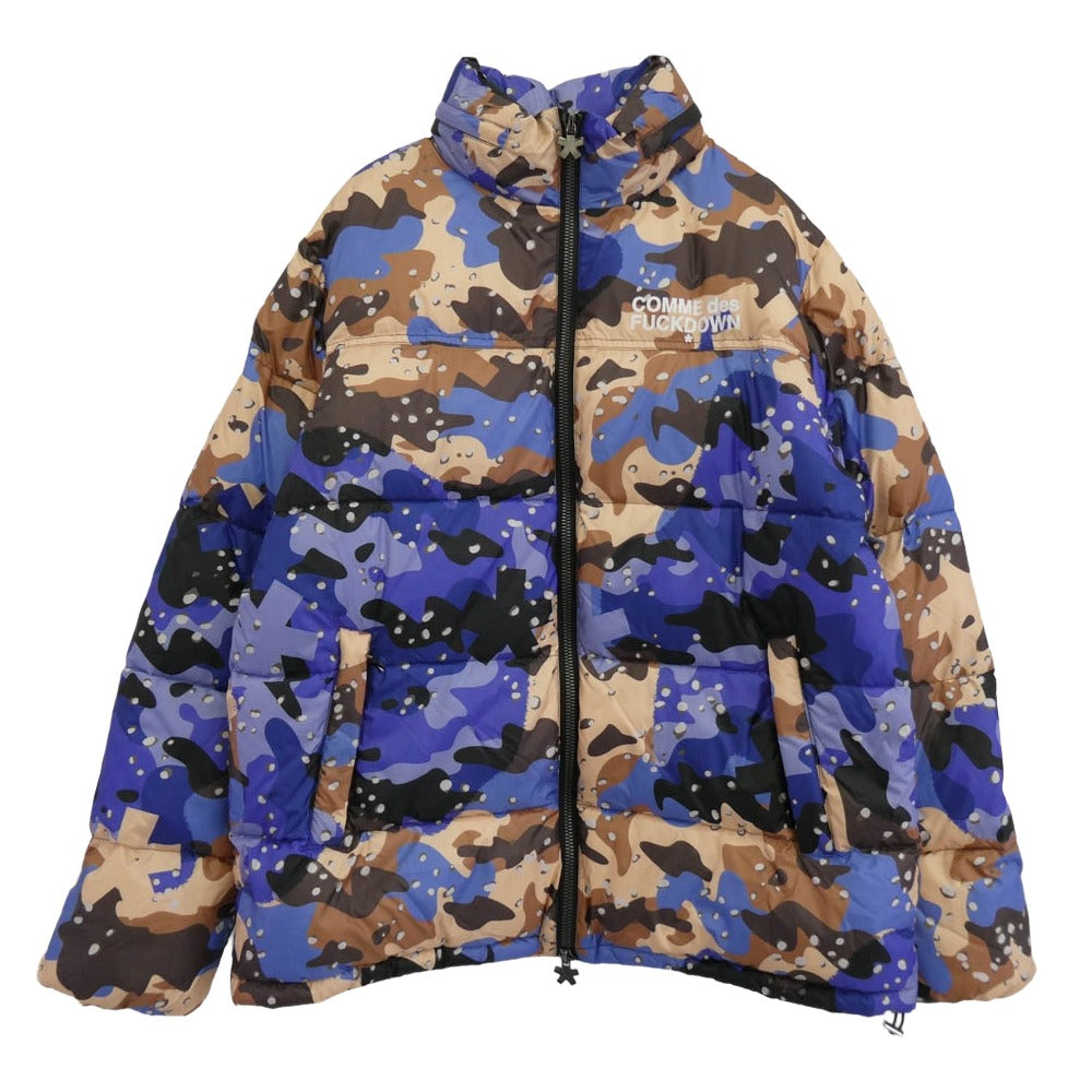 コムデファックダウン CAMO カモ エコ ダウン ジャケット ブルー系 マルチカラー系 XL【中古】