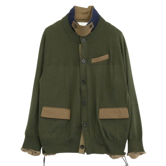 Sacai サカイ 22-02806Ｍ Knit Jacket 異素材切替 ドッキング ニット ジャケット モスグリーン系 2【中古】