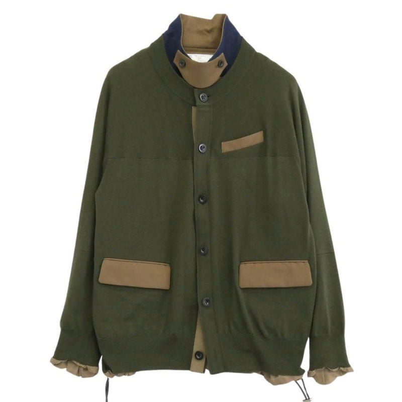 Sacai サカイ 22-02806Ｍ Knit Jacket 異素材切替 ドッキング ニット ジャケット モスグリーン系 2【中古】