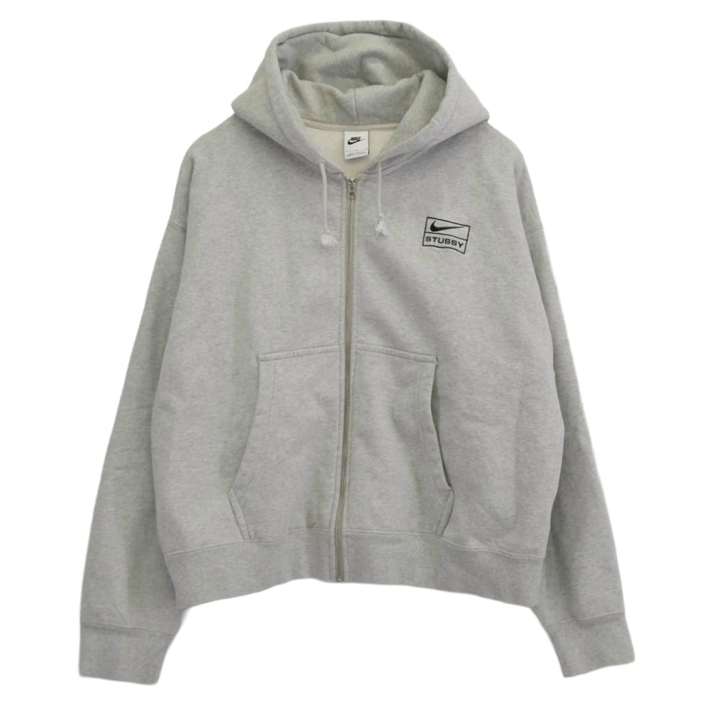 NIKE ナイキ FJ9181-050 × Stussy Fleece Zip Hoodie Grey Heather ステューシー フリース ジップ フーディー スゥエットパーカー グレーヘザー グレー系 L【中古】