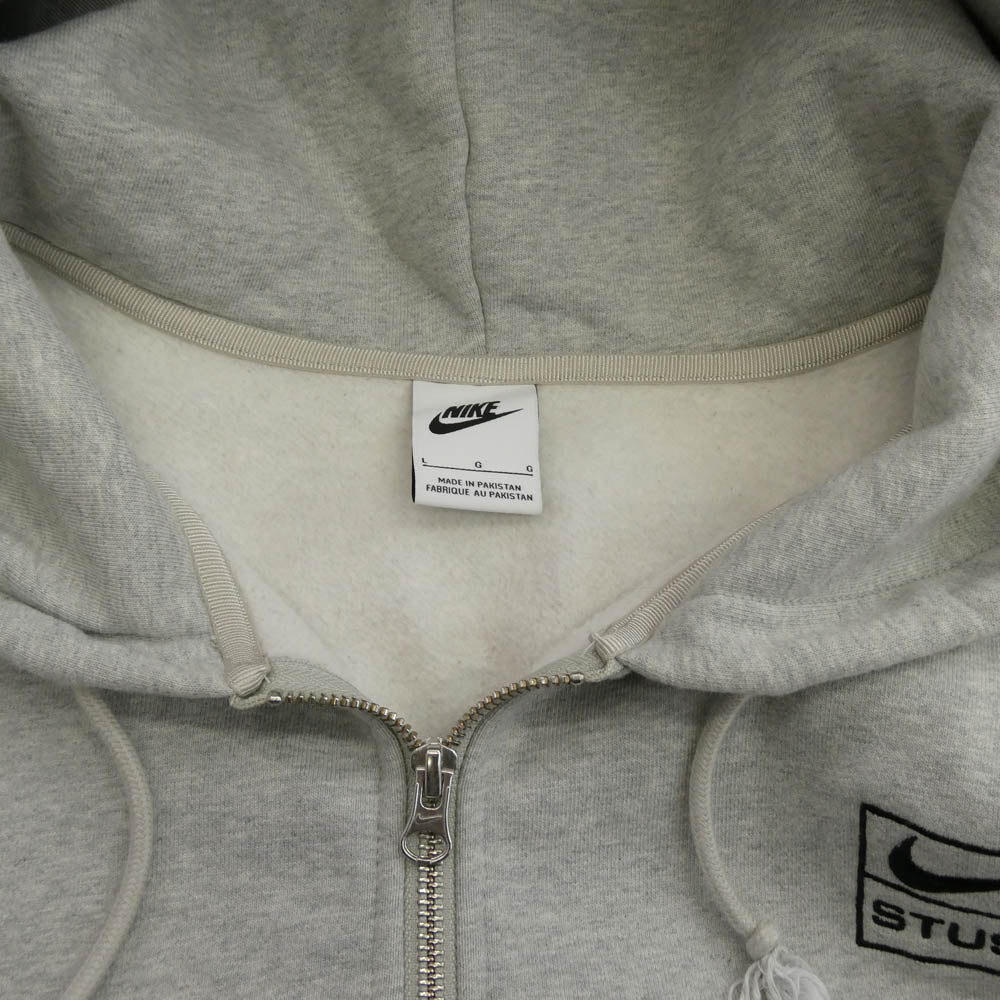 NIKE ナイキ FJ9181-050 × Stussy Fleece Zip Hoodie Grey Heather ステューシー フリース ジップ フーディー スゥエットパーカー グレーヘザー グレー系 L【中古】