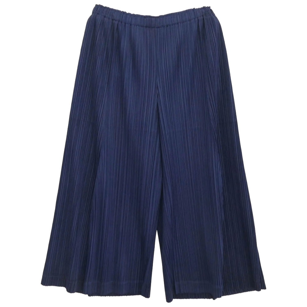 PLEATS PLEASE プリーツプリーズ イッセイミヤケ PP61-JF453 プリーツ加工 ワイド クロップド ガウチョ パンツ ネイビー系 2【中古】