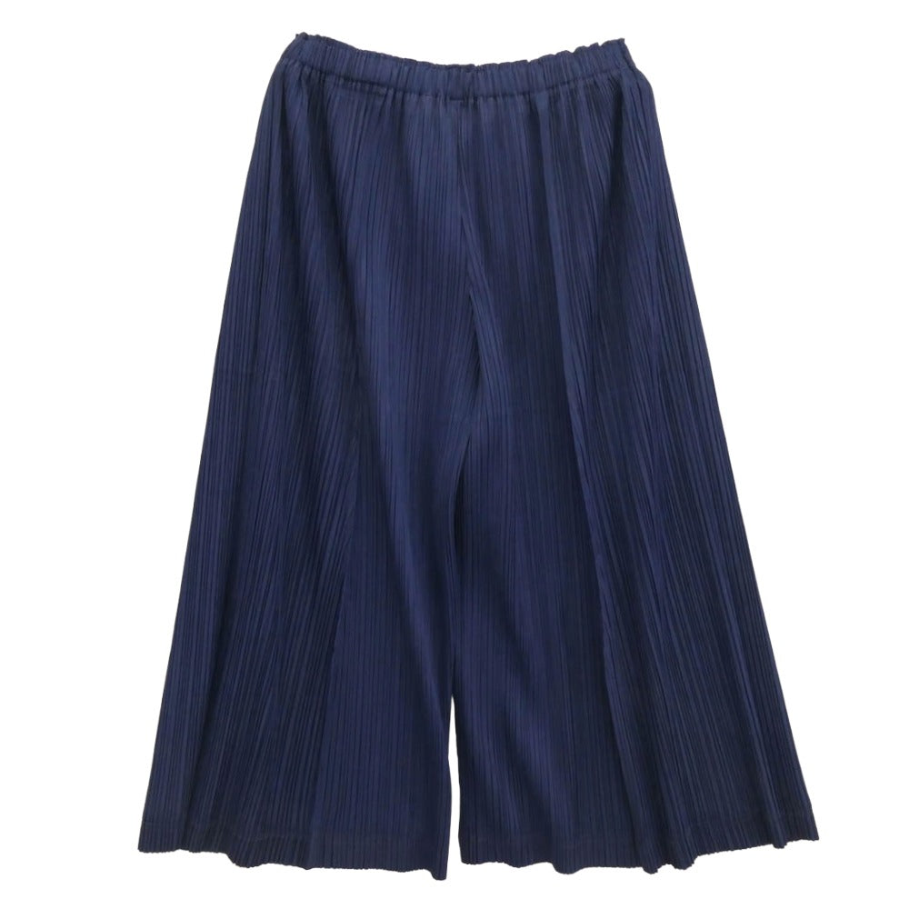 PLEATS PLEASE プリーツプリーズ イッセイミヤケ PP61-JF453 プリーツ加工 ワイド クロップド ガウチョ パンツ ネイビー系 2【中古】