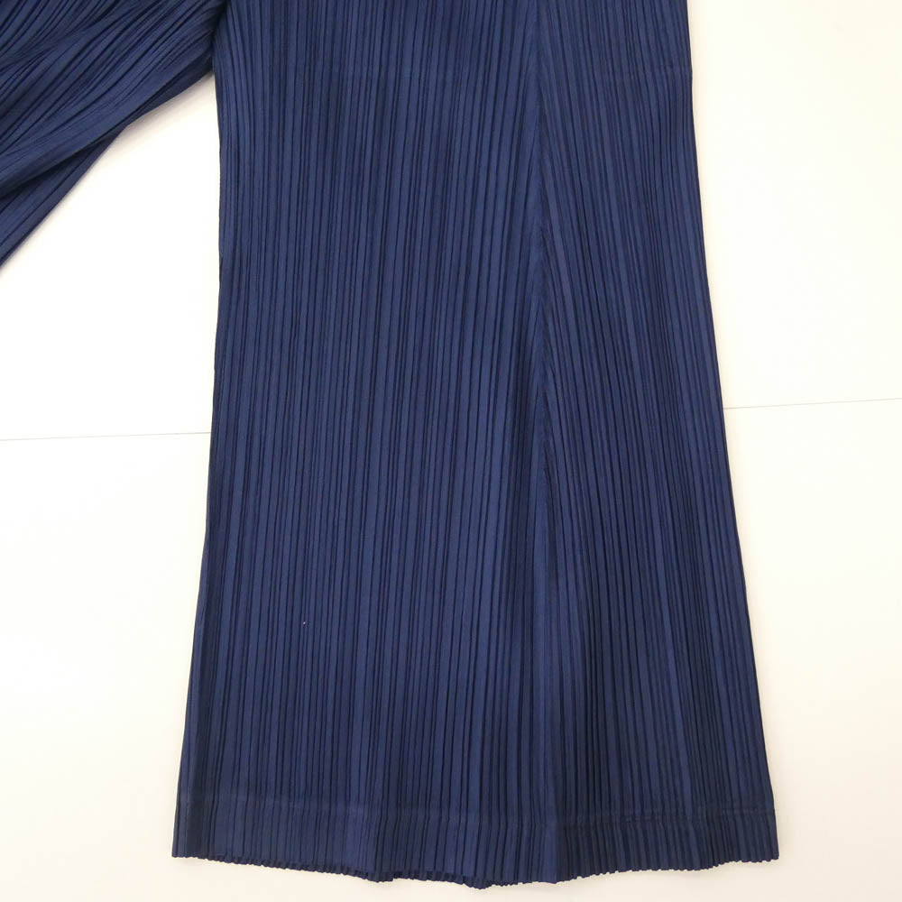 PLEATS PLEASE プリーツプリーズ イッセイミヤケ PP61-JF453 プリーツ加工 ワイド クロップド ガウチョ パンツ ネイビー系 2【中古】