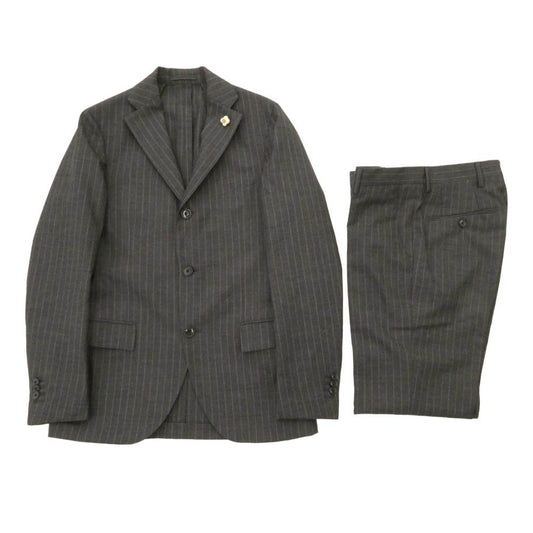 LARDINI ラルディーニ JI801AQ ブートニエール付き ウール ストライプ 3Bテーラード ジャケット スラックス パンツ スーツ セットアップ グレー系 44 REG【中古】
