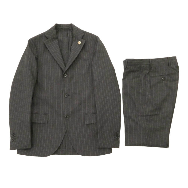LARDINI ラルディーニ JI801AQ ブートニエール付き ウール ストライプ 3Bテーラード ジャケット スラックス パンツ スーツ セットアップ グレー系 44 REG【中古】