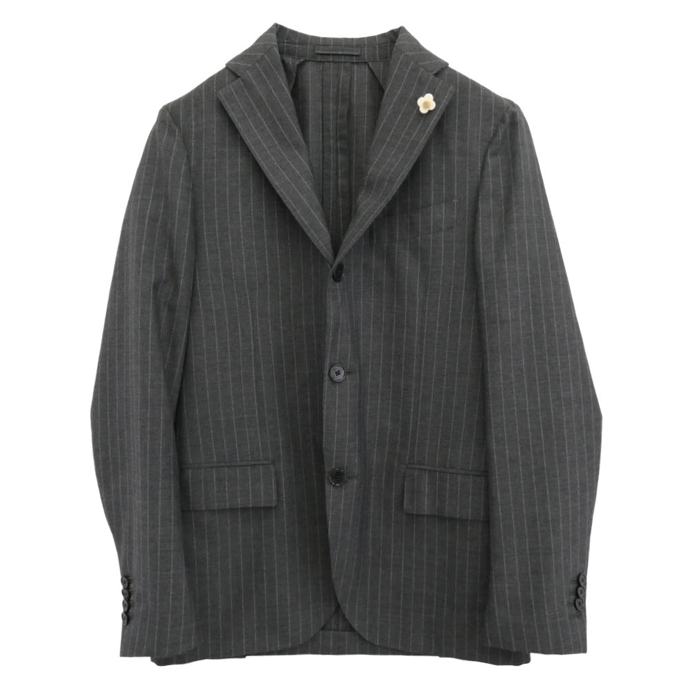 LARDINI ラルディーニ JI801AQ ブートニエール付き ウール ストライプ 3Bテーラード ジャケット スラックス パンツ スーツ セットアップ グレー系 44 REG【中古】