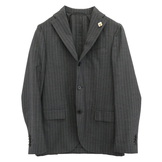 LARDINI ラルディーニ JI801AQ ブートニエール付き ウール ストライプ 3Bテーラード ジャケット スラックス パンツ スーツ セットアップ グレー系 44 REG【中古】
