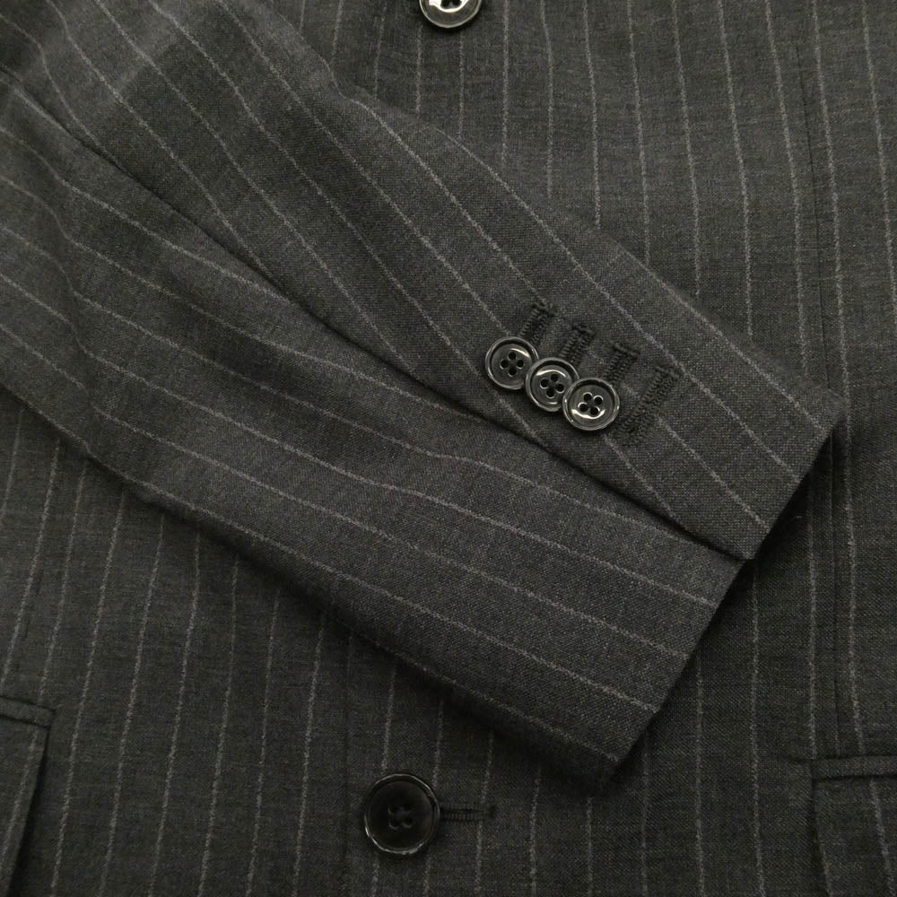 LARDINI ラルディーニ JI801AQ ブートニエール付き ウール ストライプ 3Bテーラード ジャケット スラックス パンツ スーツ セットアップ グレー系 44 REG【中古】