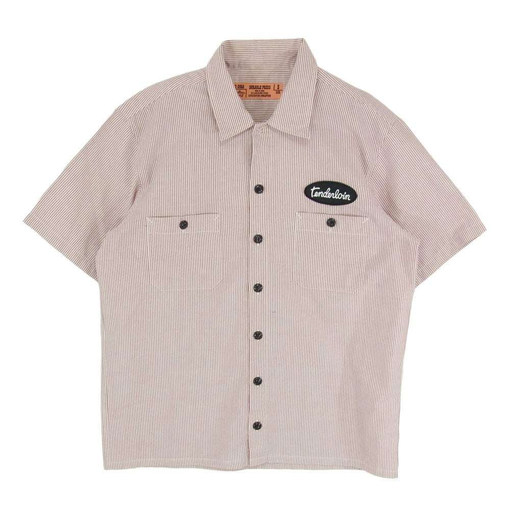 TENDERLOIN テンダーロイン T-STRIPE WORK SHT L/S ストライプ 半袖 ワーク シャツ ワインレッド系 ホワイト系 S【中古】