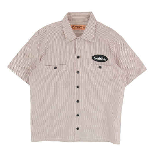 TENDERLOIN テンダーロイン T-STRIPE WORK SHT L/S ストライプ 半袖 ワーク シャツ ワインレッド系 ホワイト系 S【中古】