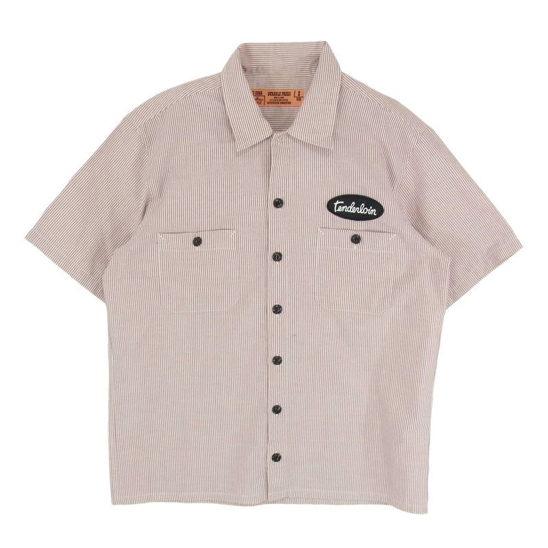 TENDERLOIN テンダーロイン T-STRIPE WORK SHT L/S ストライプ 半袖 ワーク シャツ ワインレッド系 ホワイト系 S【中古】