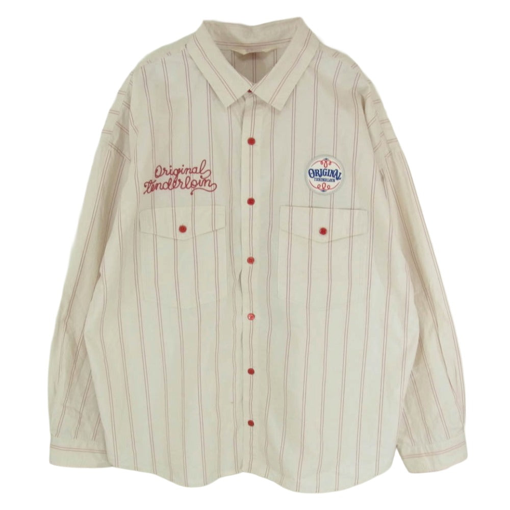 TENDERLOIN テンダーロイン 19SS STRIPE WORK SHT NATIONAL ストライプ ワークシャツ 長袖シャツ ベージュ系 S【中古】