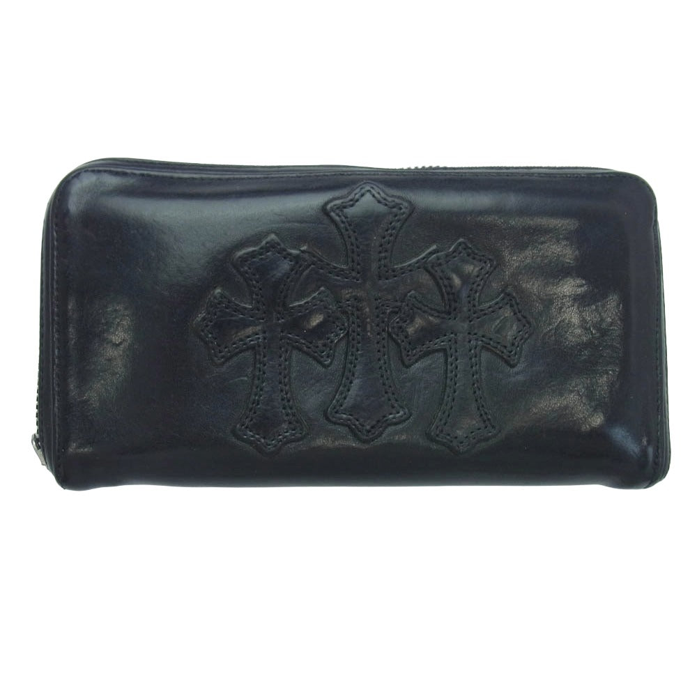 CHROME HEARTS クロムハーツ（原本無） REC F ZIP 3 セメタリー クロスパッチ ラウンドファスナー ウォレット ブラック系【中古】