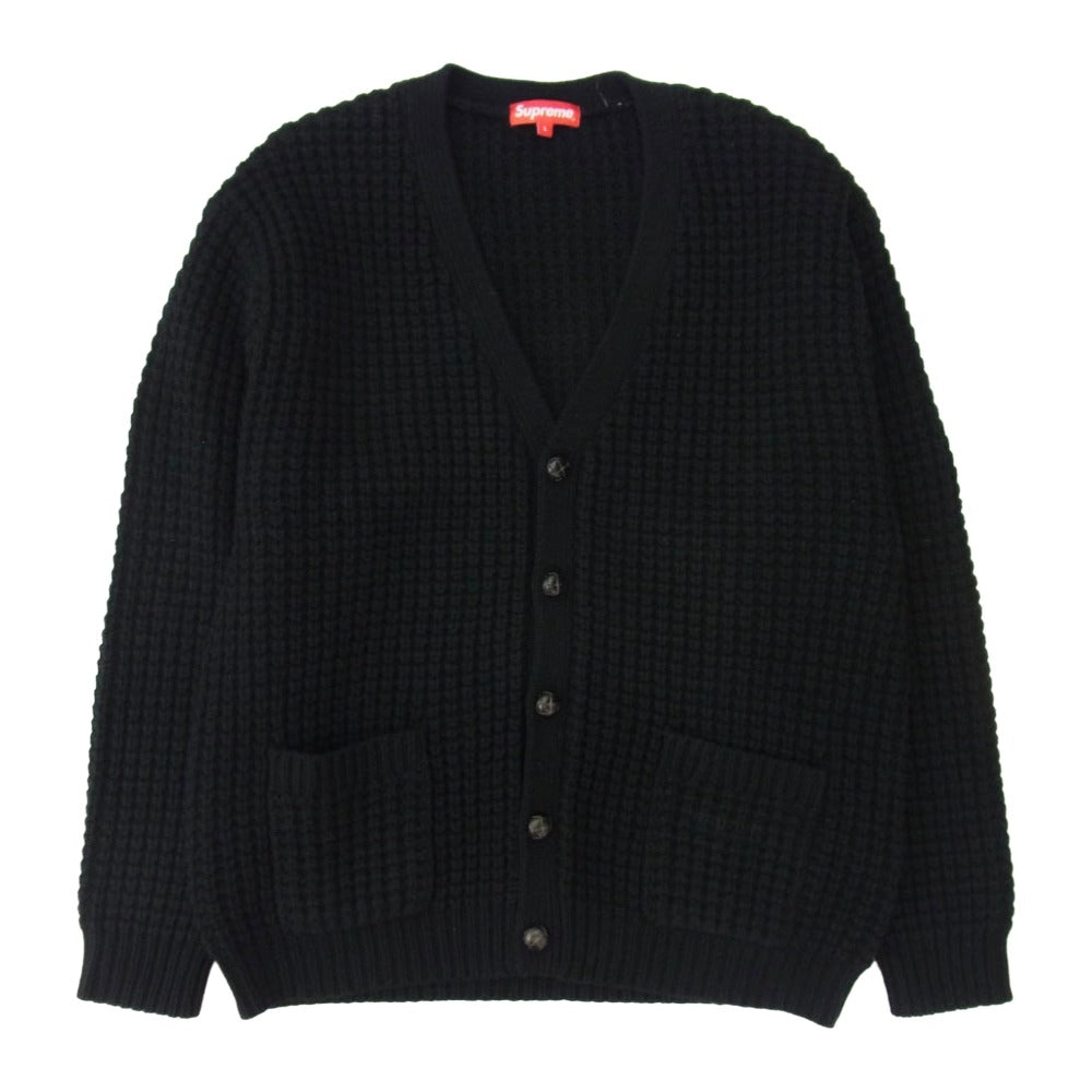 Supreme シュプリーム 21AW Waffle Knit Cardigan ワッフル ニットカーディガン ブラック系 L【極上美品】【中古】