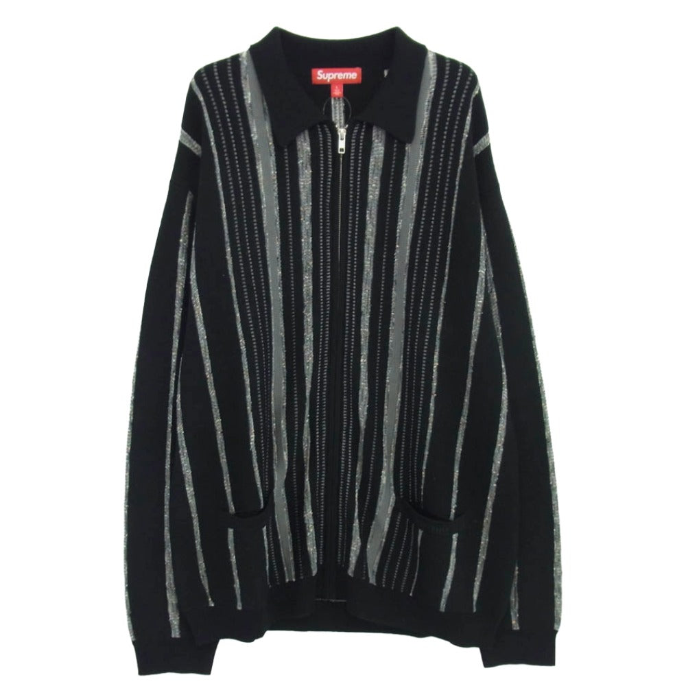 Supreme シュプリーム 24AW Speckle Stripe Zip Up Cardigan スパークル ストライプ ジップアップ カーディガン ブラック系 グレー系 L【極上美品】【中古】