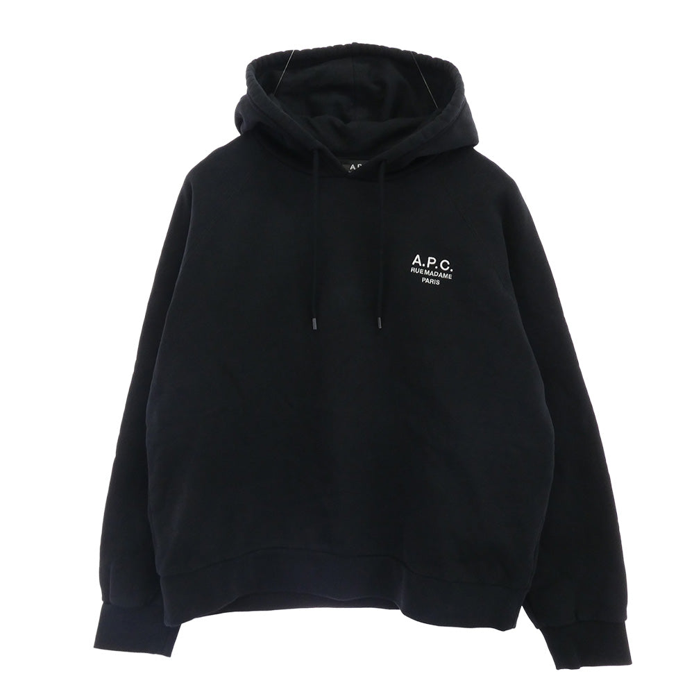 A.P.C. アーペーセー 23236-1-94513 RUE MADAME PARIS ロゴ刺繍 プルオーバー パーカー フーディー ブラック系 M【中古】