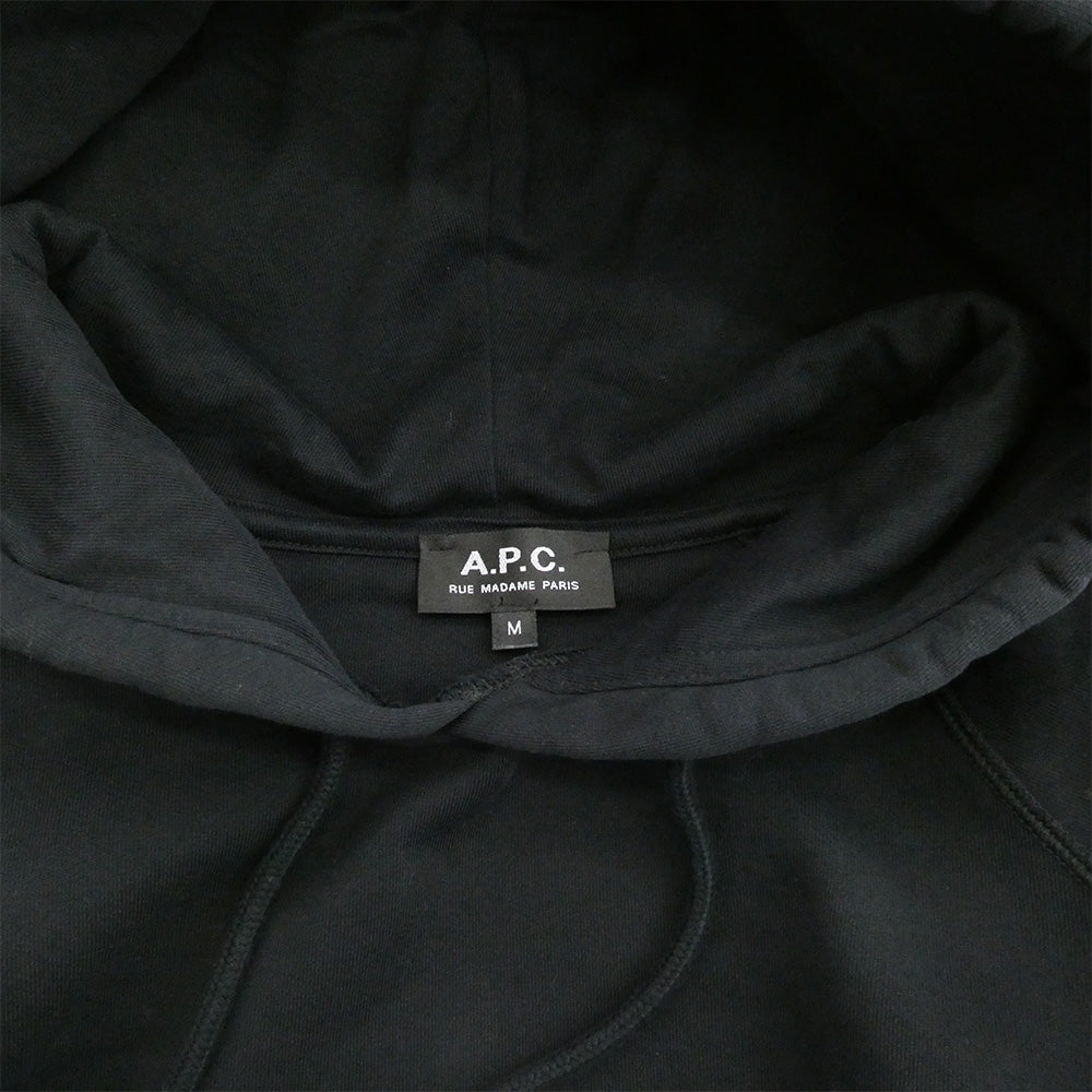A.P.C. アーペーセー 23236-1-94513 RUE MADAME PARIS ロゴ刺繍 プルオーバー パーカー フーディー ブラック系 M【中古】