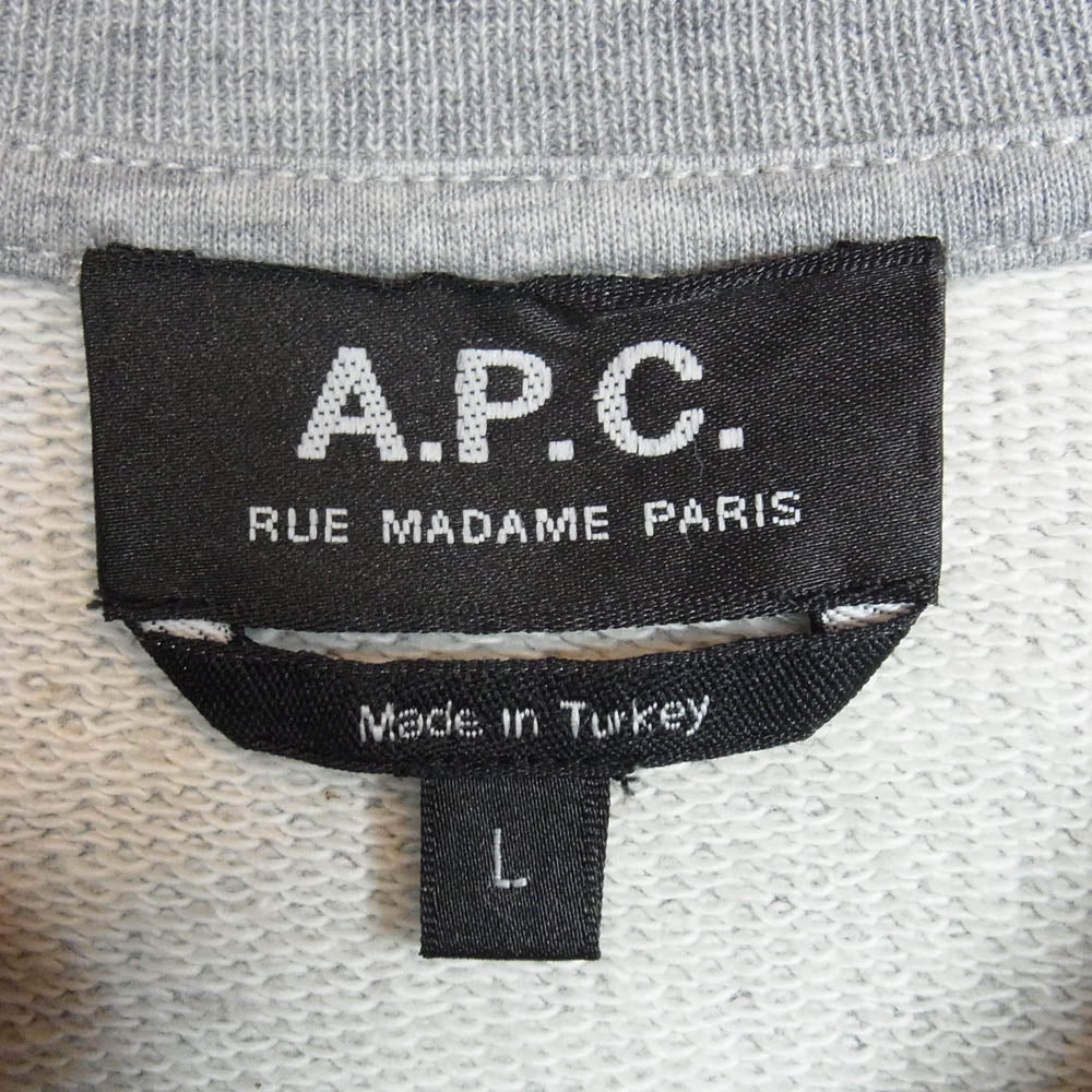 A.P.C. アーペーセー 反転ロゴ プリント クルーネック スウェット トレーナー グレー系 L【中古】