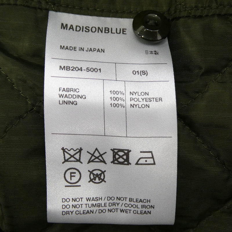 Madison Blue キルティングコート01 オリーブグリーン MADISON BLUE（マディソンブルー）の「MADISONBLUE / ノーカラー