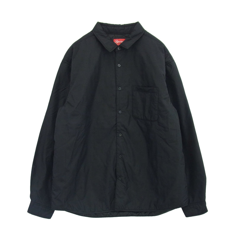 Supreme シュプリーム 22AW Nylon Filled Shirt ロゴ 刺繍ナイロン フィルド 長袖 シャツ ブラック系 L【中古】