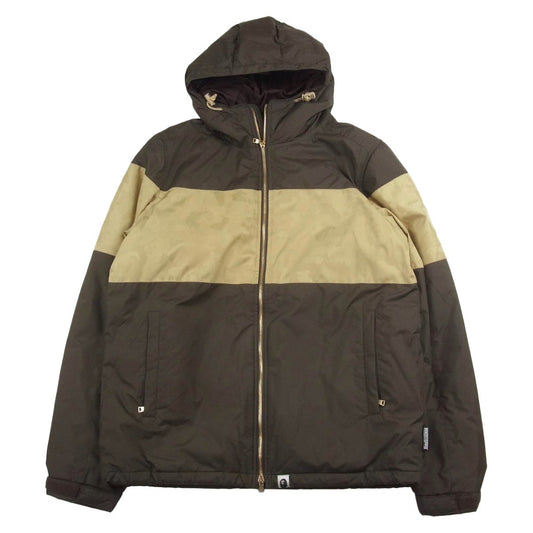 A BATHING APE アベイシングエイプ WINDS STOPPER 中綿 パウダーガード付 ジャガードカモ マウンテン ジャケット 猿迷彩 ブラウン系 ベージュ系 M【中古】